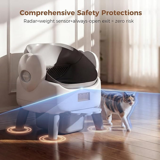 Automatic Litter Box Self Cleaning, Automatic Cat Litter Box for Multiple Cats with App Control, Open Top Self Cleaning Litter Box - Safety Protection, Easy Setup, Gray