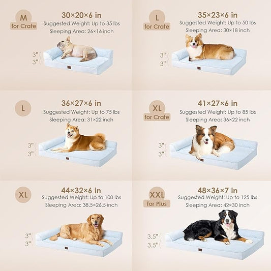 EHEYCIGA Orthopedic Dog Bed Medium Size Dogs, Memory Foam Dog Bed with Washable Removable Cover, Waterproof Pet Sofa Couch for Crate with Nonskid Bottom, 30x20x6, Washblue