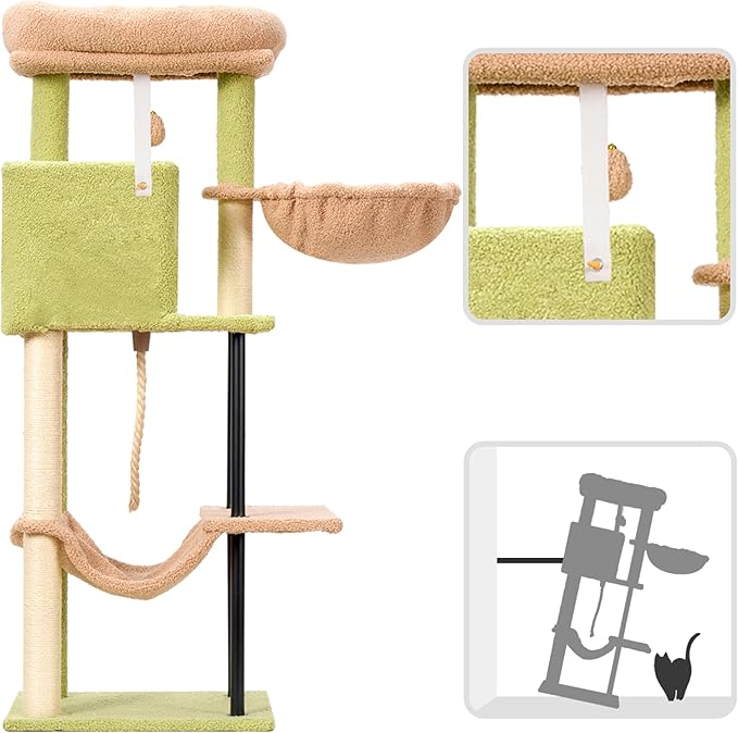 Gitelsnour Cat Tree, Cat Tower for Indoor Cats, 43.3 inch Cactus Cat Tree Tower with Sturdy Steel Tube, Hammock, Cat Condo for Small Cats and Kittens, Scratching Post, GCT004SGY