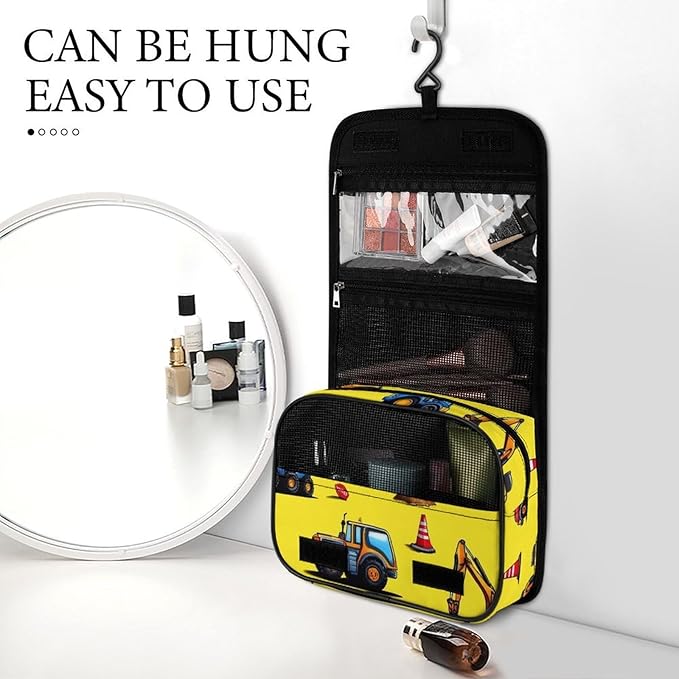 Travel Toiletry Bag Hanging Hook Toiletry Bag Cute Truck Construction Essentials for Women & Men Makeup Bags