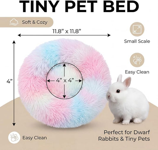 Guinea Pig Bed 11.8 Inch for Small Animal,Washable Small Animal Beds,Hideout Soft & Comfortable Donut Bed for Dwarf Rabbits/Hamster/Hedgehog/Ferrets,Rainbow