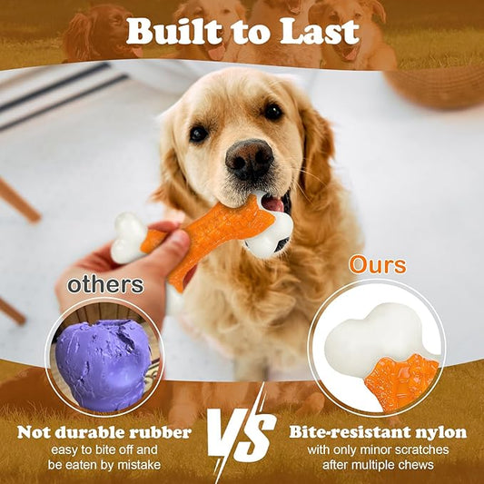 Kseroo Indestructible Dog Toys for Aggressive Chewers: Peanut Butter Flavored Hard Nylon Bone Chew Toys, Tough Dog Chew Toys for Large Dogs, Dog Toys to Keep Them Busy for Medium Large Breed, Orange