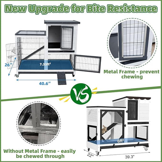 Bunny Hutch Indoor Rabbit Cage Outdoor 2-Story Rabbit House with Urine Guards and 2 Removable Tray for Small Animals