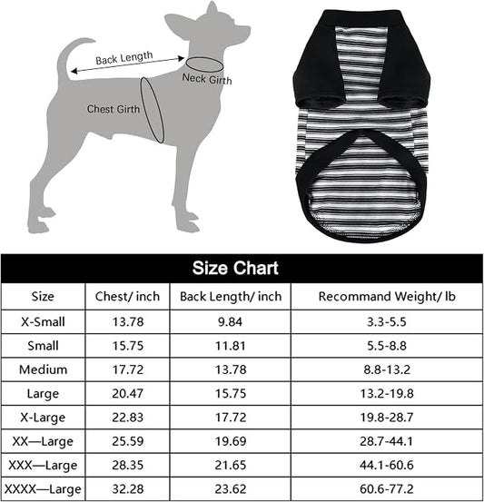Pistha Dog Tshirt Striped Shirts for Dogs Clothes Stretchy Puppy T-Shirts with Metal Buckle for Small Medium Dog Boys Girls (Black, X-Small)