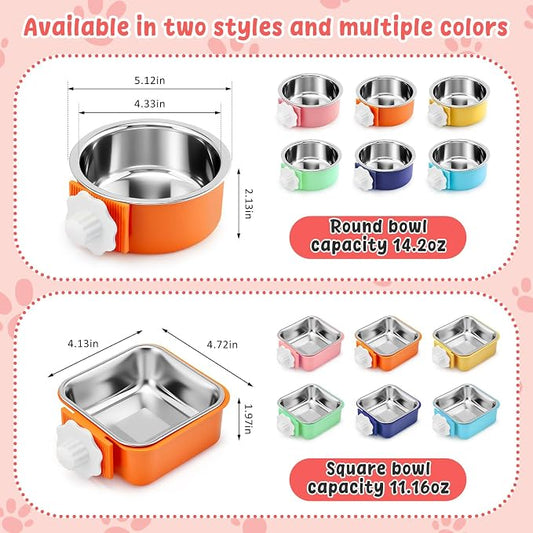 LemonRoad 12 Pcs Dog Crate Water Bowl Bulk No Spill Hanging for Kennel Removable Stainless Steel Puppy Food Water Feeding Bowls Cage Coop Cup for Dogs Cats Rabbits Birds Ferret(Mixed Style)