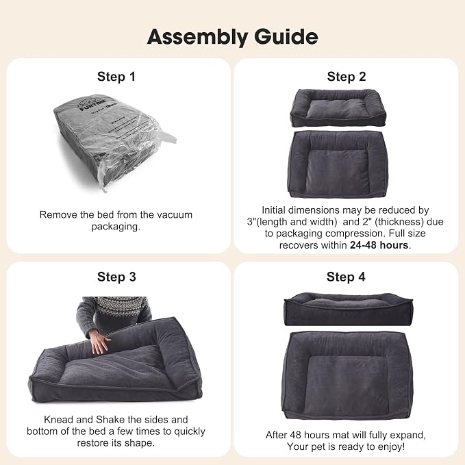 FURTIME XXL Orthopedic Dog Beds Large Sized Dog, Extra Thick Supportive Comfort Pet Sofa, Ergonomic Slant Dog Couch Bed with Removable Washable Cover, Ultra Soft Surface & Non-Slip Bottom, Grey, 48"