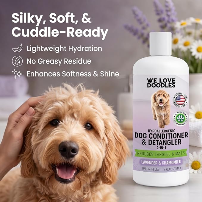 Dog Shampoo and Conditioner & Detangler - Best Goldendoodles, Poodles & Doodle Shampoo for Smelly Dogs - Sensitive Skin Puppy Shampoo - Made in The USA, Goldendoodle Must Haves (Shampoo & Conditioner)