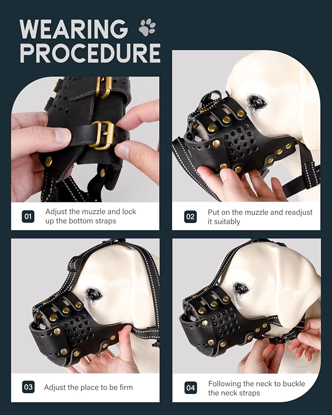 MIDOG Breathable Leather Basket Dog Muzzle for Large Medium Breeds, Anti-Biting Barking Chewing Secure Fit Muzzle for Pitbull German Shepherd, Professional Grooming & Vet Visit, Adjustable XL