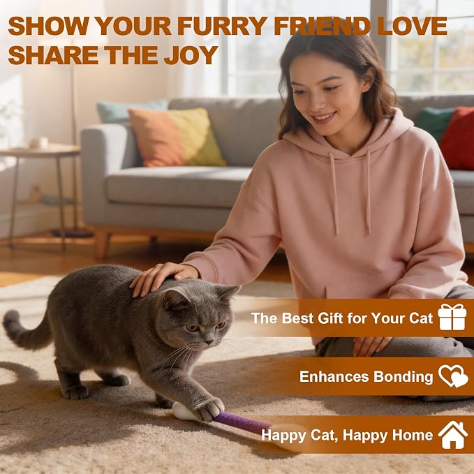Cute Giant Qtip Cat Toy with Catnip - 6 Pack | Durable for Chew, Interactive Cat Chew Toys for Boredom Relief & Play | Filled w/Organic Catnip for Anxiety & as Digestive Aid | Perfect Kitten Gift