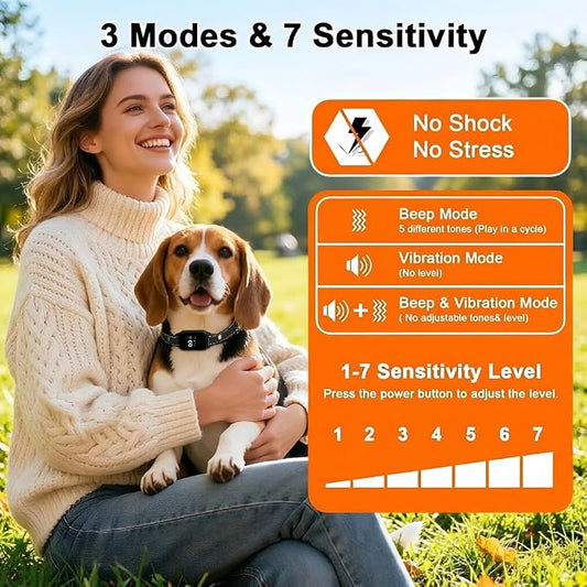 Bark Collar, Dog Bark Collar for 5-60LBS Small & Medium Dogs, IP67 Waterproof Rechargeable Training Bark Collar, Anti Barking Collar with 3Modes, 5 Beep & 7-Level Sensitivity(Black)