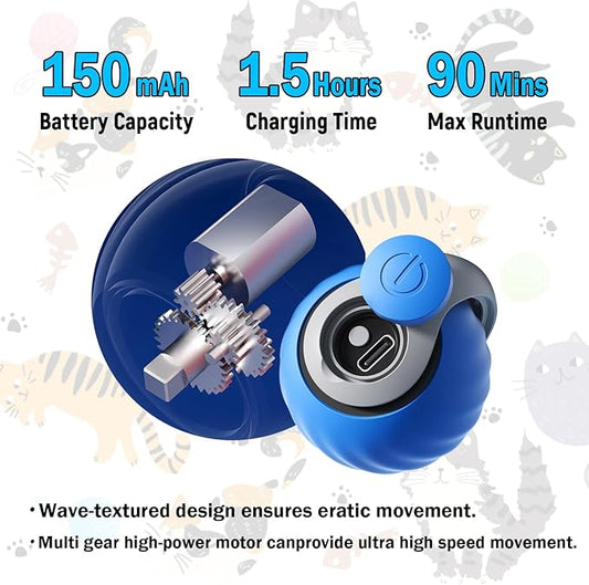 Interactive Cat Toy Ball - Automatic Interactive Cat Toys for Indoor Cats, Rechargeable 2 Speeds Enrichment Toys with 2 Tails, 2026 New Smart Rolling Toy for Small/Medium/Large Cats to Keep Busy