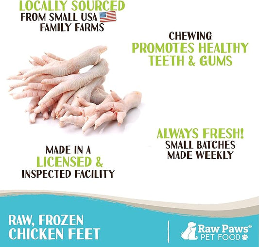 Raw Paws Frozen Chicken Feet for Dogs, 2-lb (6-Pack) - Made in USA - Small-Batch Frozen Raw Dog Food - Dog Treats - Dog Chicken Feet - Raw Food for Dogs