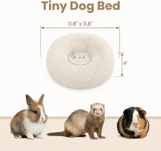 Guinea Pig Bed 11.8 Inch for Small Animal,Washable Small Animal Beds,Hideout Soft & Comfortable Donut Bed for Dwarf Rabbits/Hamster/Hedgehog/Ferrets,Beige