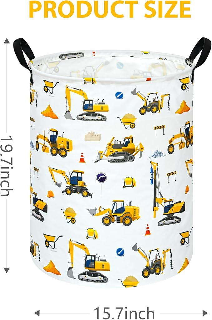 Kids Laundry Hamper Storage Basket Laundry Organizer Hamper Storage Bins Clothes Box Nursery Hamper Gift Basket with Handles(Excavator)