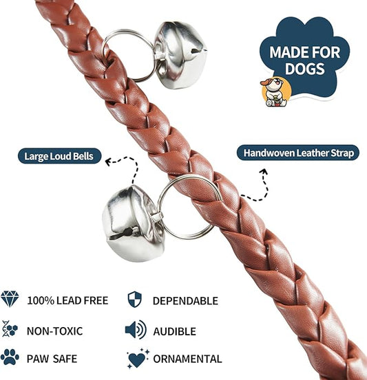 Dog Bells to Go Outside & Puppy Potty Training. Adjustable Dog Door Bell Ring to Go Potty. Handmade with Premium PU Leather. Twisted Style. (Brown)