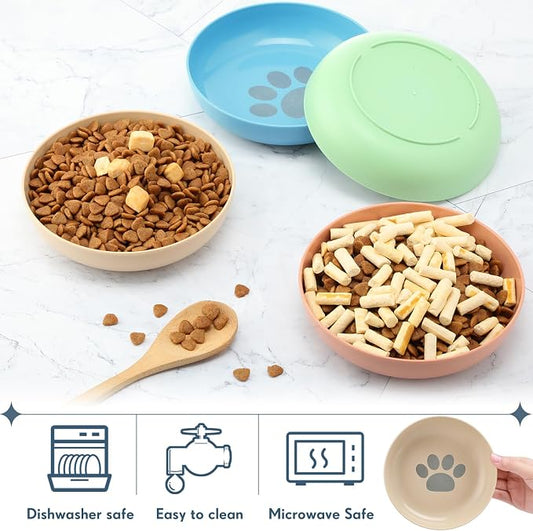 Tioncy 24 Pcs Cat Food Bowl 5.5'' Fatigue Relief Shallow Cat Food Dish Wide and Small Pet Wet Plate Wide Stray Wet Feeding Bowl for Ferrets Feral Short Legged Kitten, Wheat Straw(Four Color,Cute)