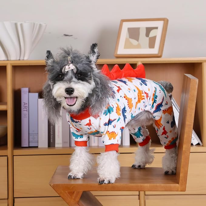 CuteBone Dinosaur Costume Dog Pajamas, Stretchy Spandex Crystal Velvet Sleepwear Coat for Small Dogs, Soft & Warm Pet Outfit Clothes for Cold Weather, Cozy Pullover Design COSP02XL