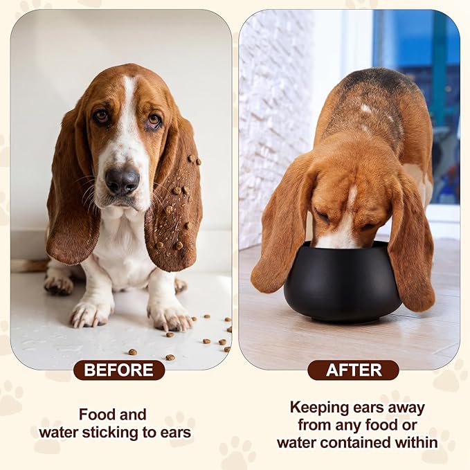 1 Pack 37 oz Ceramic Dog Bowl for Large Dogs with Long Ears No Spill Water & Food Pet Bowl Cocker Spaniel Beagle Bassett (Black)