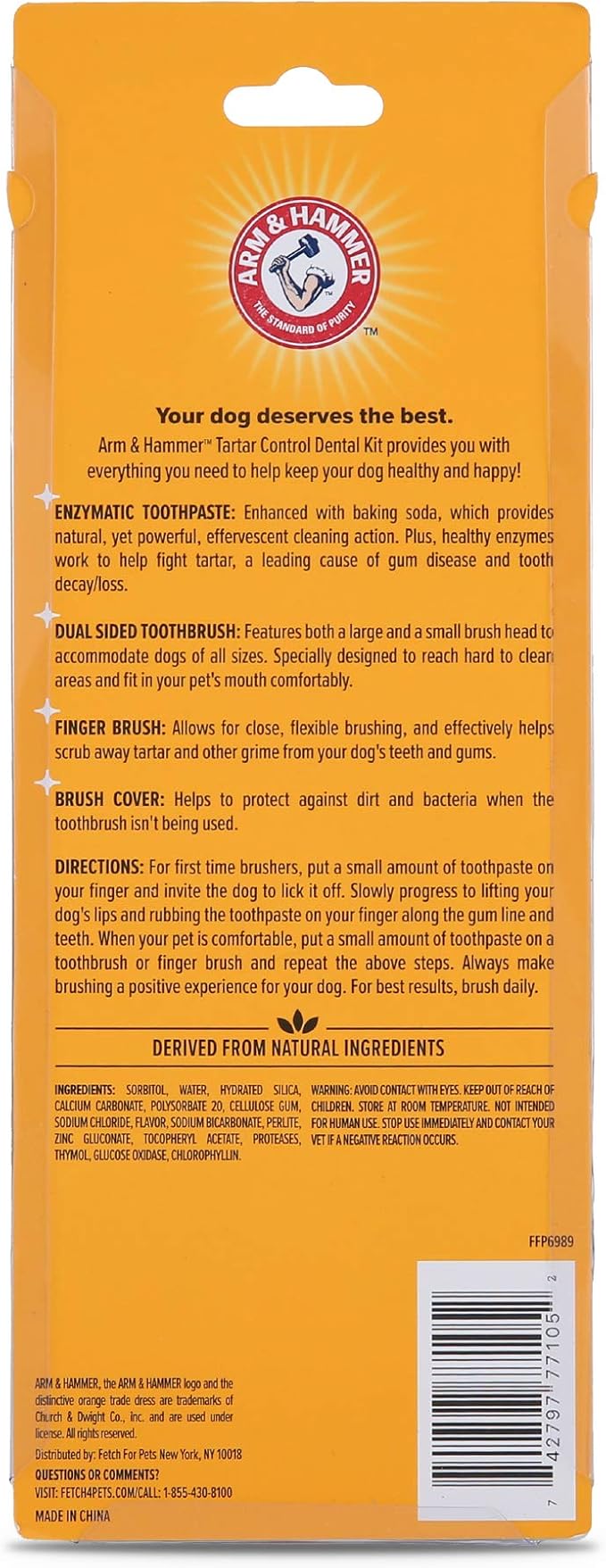 Arm & Hammer for Pets Tartar Control Dog Dental Care Kit, Banana Mint Flavor Toothpaste with Baking Soda, Double-Sided Toothbrush and Finger Brush Included, 2.5 Oz, 3-Piece - 48 Pack