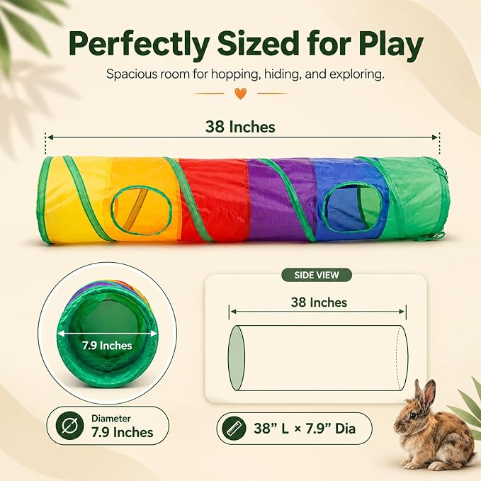Mechpia Rabbit Toys, Large Bunny Hideout Tunnel and Tube Rainbow Tunnel for Rabbit Guinea Pig Chinchilla Ferret Rat