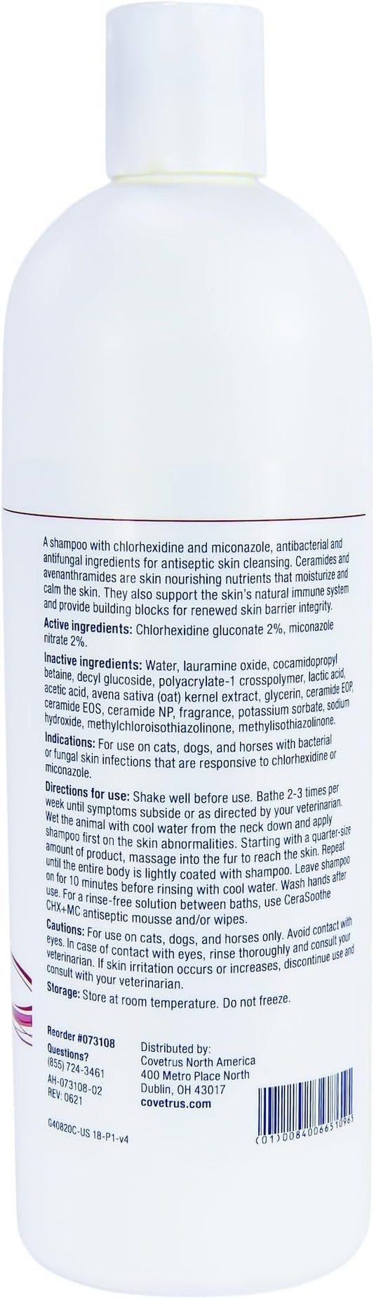 CeraSoothe® CHX+MC Antiseptic Shampoo for Dogs, Cats & Horses – Skin Cleansing with Chlorhexidine & Miconazole 16 oz