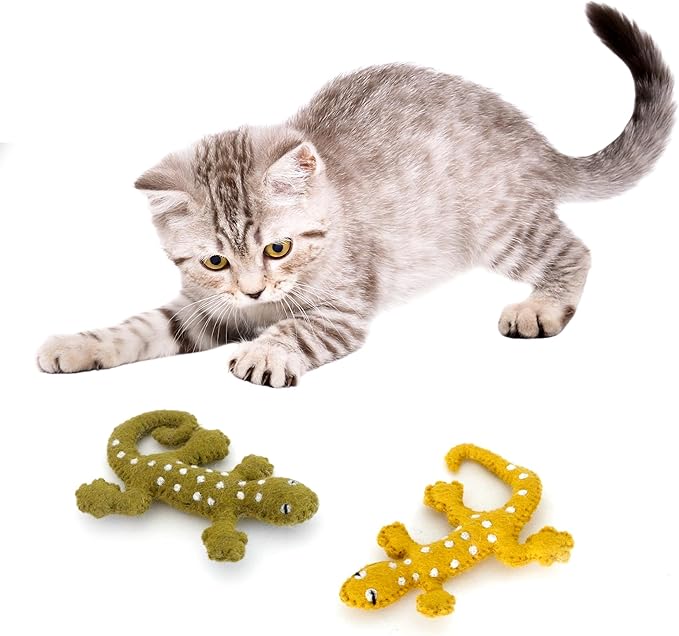 Glaciart One Felt Lizard Cat Toy β 2 Pcs | Soft Fuzzy Enrichment 100% Natural Wool - Interactive Catnip Play Cat Toy Set - Safe for Pets, Non-AZO Colored Dyes