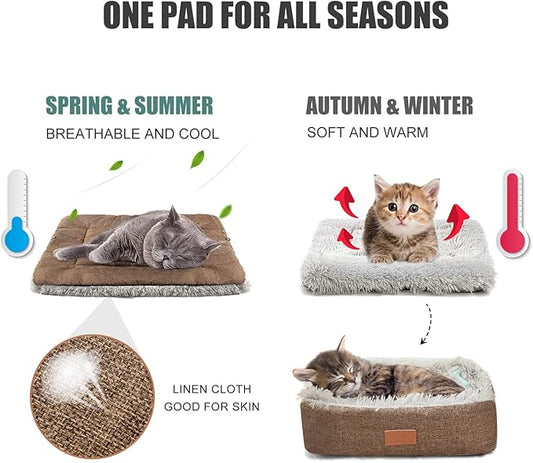Self Warming Cat Bed, Foldable Self Heated Cat Mat Extra Warm Thermal Heating Pet Pad 24 x 20 inch for Indoor Outdoor Cats, Non-Slip Bottom Washable Non Electric Brown