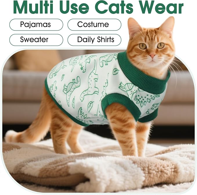 DENTRUN Sleeveless Cat Vest, Dinosaur Print & Ultra-Soft Dralon Fleece | Breathable, ultra-soft Dralon fleece, dinosaur print, sleeveless for freedom, all-season indoor/outdoor wear, XS-XXL sizes