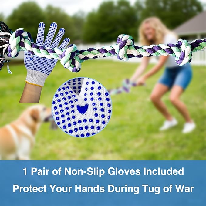 Dog Rope Toy for Large Dogs Aggressive Chewers – 42 Inch Long 6 Knot XL Tug of War Rope, Heavy Duty Indestructible Pull Toy for Big Giant Dogs and Medium Breeds, Strong/Tough/Durable Cotton