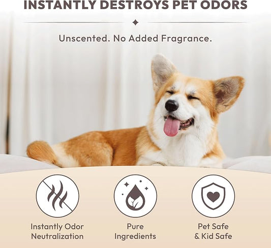 Unscented Pet Odor Eliminator Spray for Home - Dog & Cat Odor Remover - Urine, Litter Box & Carpet Deodorizer | Non-Toxic, Fragrance-Free, Pet-Safe Air Freshener | No Enzymes, No Masking (10.1 Fl Oz)