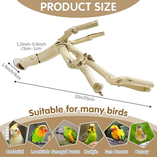 kathson Bird Perch Stand 10"-12" Nature Wood Stand Toy Parrot Cage Branch Paw Grinding Fork Parakeet Platform for Parakeets Cockatiels Conures Finches Love Birds(Small)