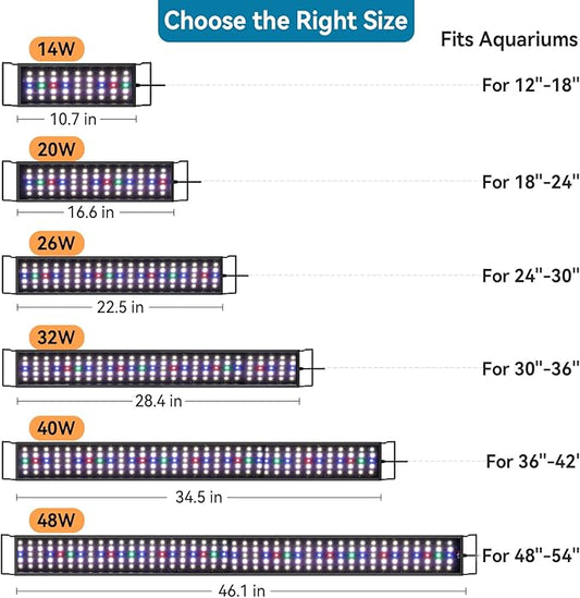 hygger Aquarium LED Light Fish Tank Full Spectrum Lighting with 24/7 Day-Night Cycle Mode & Auto On/Off Timer, 7 Colors Options, Dimmable, Extendable Bracket for 12~18inch Freshwater Plant Tank
