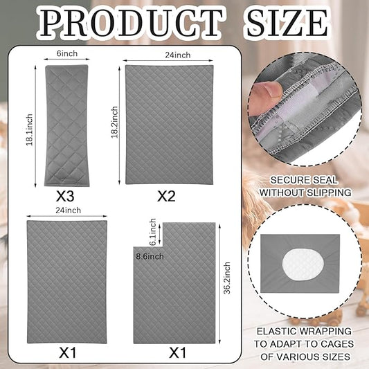 Beeveer 7 Pcs Ferret Cage Liner Washable Ferret Pads Bedding Cage Accessories Kit for Small Animals Hamster Rats Chinchillas Hedgehogs Guinea,Stain-Resistant Material (Double Unit Set,Grey)