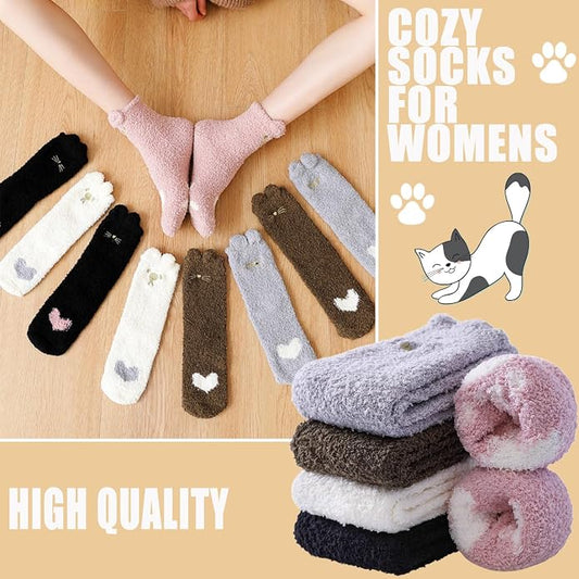 Ginmewrae Women Fuzzy Socks Cozy Soft Fluffy Cute Animal Slipper Socks Sleeping Warm Socks Christmas Gift for Girls