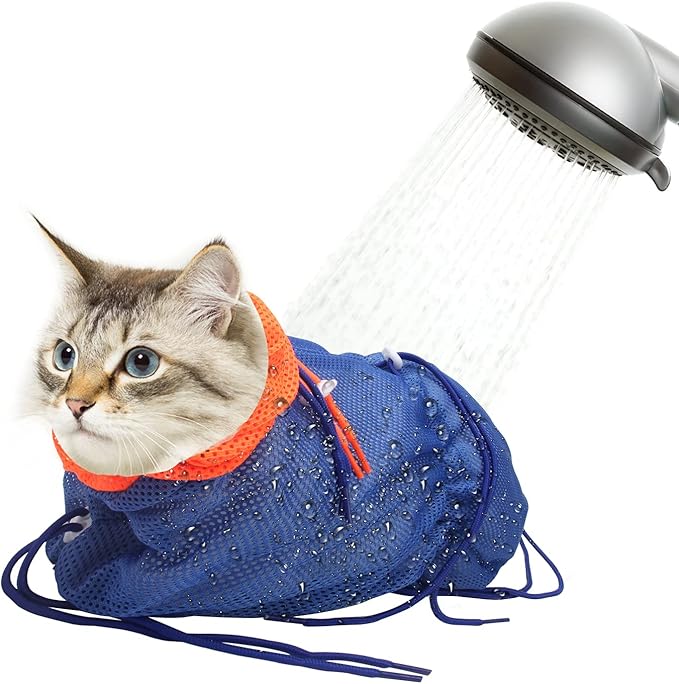 Cat Bathing Bag, Catcan Anti Scratch Cat Washing Bag Breathable Mesh Adjustable Grooming Shower Bags for Nail Trimming