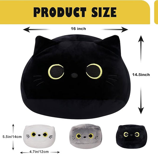 WeBingo Black Cat Plush Toy 4-Piece Set, 16'' Giant Cat Stuffed Animal Plushies Pillow with 3 Babies for Girl Boy Kid Adult, Large Big Soft Gift for Birthday Christmas Valentine's Day Home Decor