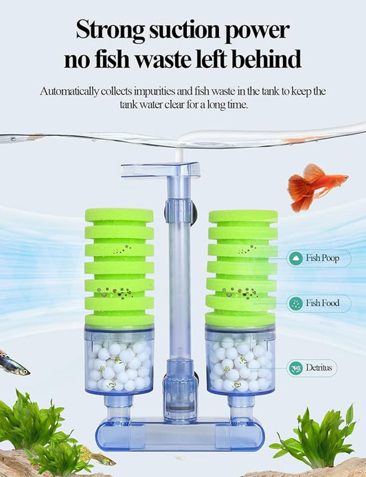 UPETTOOLS Aquarium Biochemical Sponge Filter(M), Ultra Quite Aquarium Air Pump Double Head Bio Sponge Fish Tank Foam Filter,15-50 Gallon