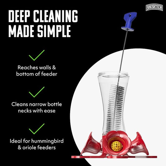 Brushtech Hummingbird Feeder Brush – Flexible 14-Inch Long Cleaning Tool with 1.5-Inch Diameter for Bird Feeder Maintenance, Narrow Opening Access, Deep Cleaning & Ergonomic Handle Design