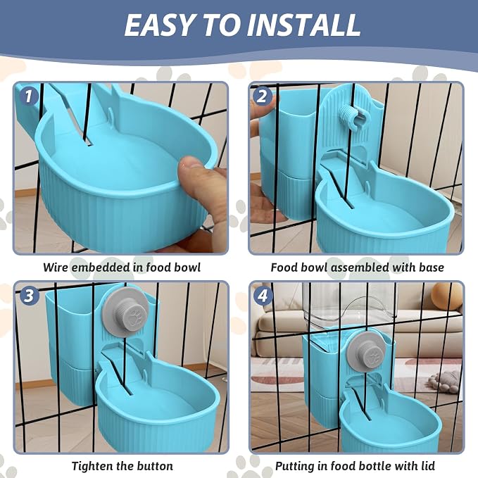 Fhiny Rabbit Food Dispenser, 40oz Large Capacity Hanging Gravity Bunny Feeder for Cage Automatic Guinea Pig Feeding Bowls Pet Food Storage for Guinea Pig Bunny Ferret Chinchilla Cat Puppy
