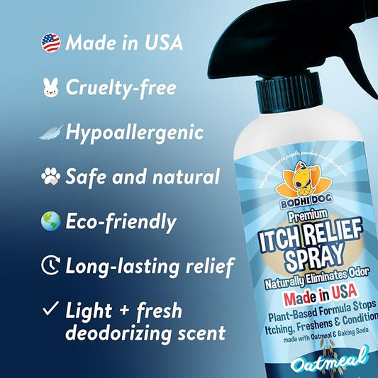 Bodhi Dog Itch Relief Spray - Natural Relief for Dry, Itchy, Allergic, or Bug-Bitten Skin - Safe for Dogs & Cats - Soothing Oatmeal Formula - Made in USA (Oatmeal, 17 Fl Oz)
