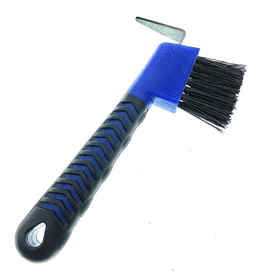 Horse Hoof Pick with Brush - Non-Slip Ergonomic Handle, Heavy-Duty Steel Pick & Stiff Bristles - Removes Dirt, Mud & Rocks - Horse Grooming Tool for Daily Hoof Care (Navy)