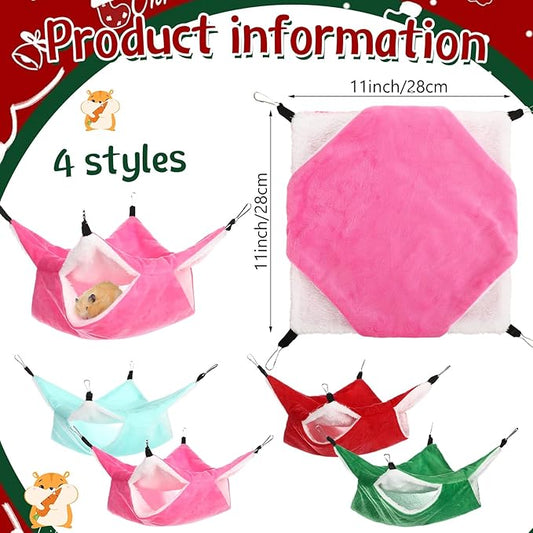 Nuogo 4 Pcs Rat Hammock for Cage Small Animal Hanging Ferret Hammocks for Rat Accessories Double Layer Ferret Bed for Guinea Pig Playing Sleeping (Red, Green, Rose Red, Turquoise,Classical)