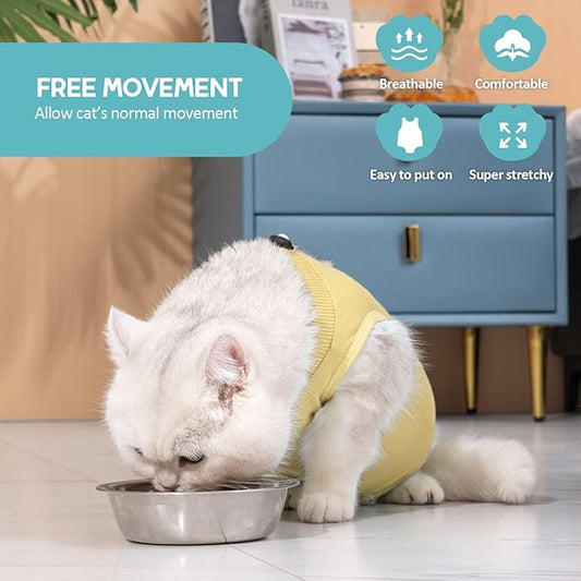 Avont Cat Recovery Suit - Kitten Onesie for Cats After Surgery, Cone of Shame Alternative Surgical Spay Suit for Female Cat, Post-Surgery or Skin Diseases Protection -Yellow(L)