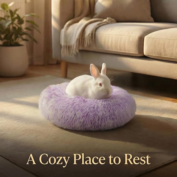 Guinea Pig Bed 11.8 Inch for Small Animal,Washable Small Animal Beds,Hideout Soft & Comfortable Donut Bed for Dwarf Rabbits/Hamster/Hedgehog/Ferrets,Purple and White