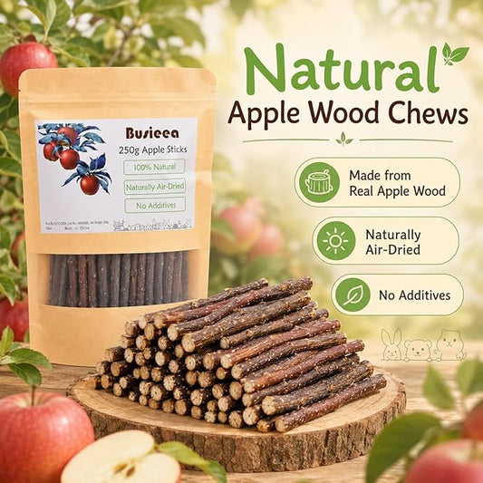 Premium Natural Apple Sticks - 250g/8.82 OZ Molar Chew Treats for Rabbits Chinchillas Guinea Pigs Hamsters Small Animals