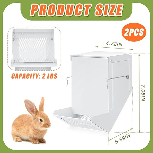 Maxcheck 2 Pcs Rabbit Feeder for Cages Small Animal Food Pellet Dispenser with Lid Metal Chicken Grit Oyster Shell Squirrel Feeders Outside(4.7 Inches,Mesh Bottom,White)