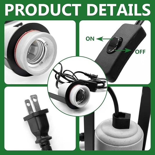 2PCS Reptile Light Fixture,Bearded Dragon Heat Lamp Holder Bracket with Thermometer,Pet Heating Light Ceramic Socket,Lamp Fixture for Amphibian,Gecko,Iguana,Lizard,Snake,Turtle (Deep-U)