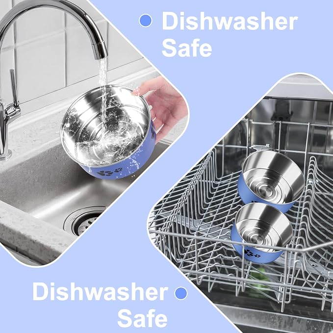 2 Pack Kennel Bowls Mountable Stainless Steel Crate Bowls for Dogs No Spill Hanging Kennel Water Feeder with Clamp Holder 2 Sizes(7.08x2.83’’,6.3x2.63’) (Blue)