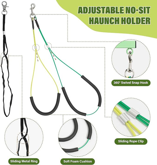 getlstub Dog Grooming Arm with Pet Grooming Hammock, 35" Pet Grooming Table Arm with Adjustable No Sit Haunch Holders, Dog Grooming Stand with Loop Noose for Small and Medium Pets, Green