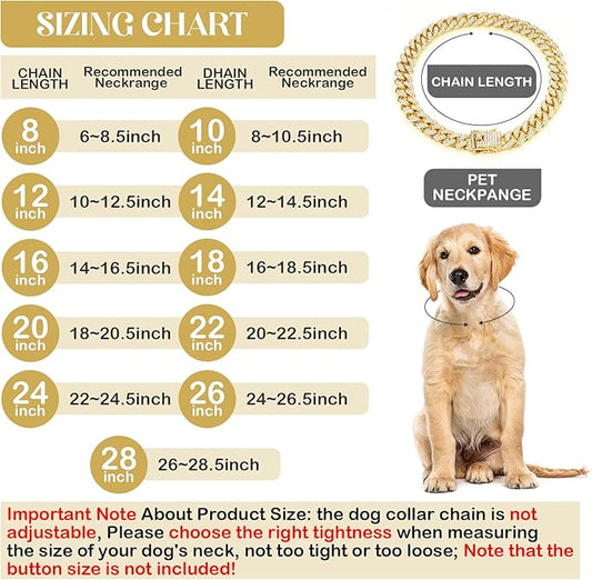 Tallew Gold Dog Chain Diamond Collar Walking Metal Chain Necklace with Secure Buckle Pet Cuban Style Collar Jewelry Accessories for Small Medium Large Dog Cats (10 inch)